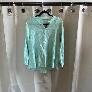 SOft‎ Surroundings Womens Top Medium Mint Green Tiered Gauzy 100% Cotton 16651